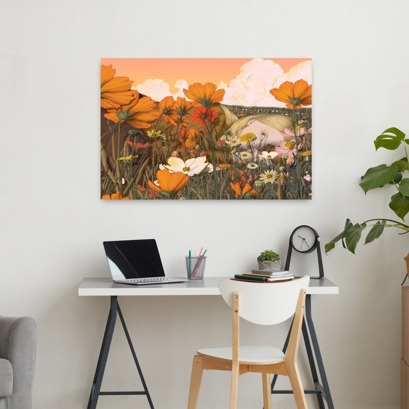 «Blond Girl in Flowers Dreamy Peaceful Serene Flower Nature», art mural, H 36 po x l 24 po