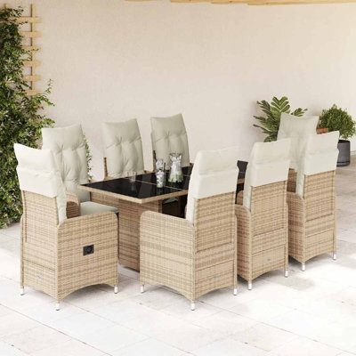  9 Piece Patio Bistro Set With Cushions Beige Poly Rattan