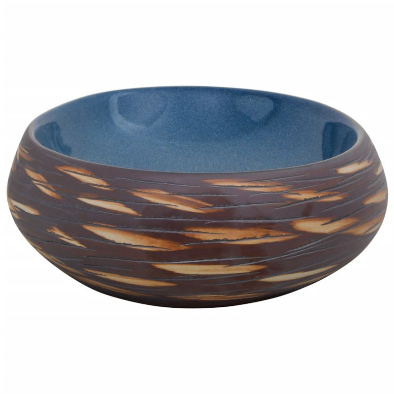 Metro Lane Bridgemon 59mm L x 40mm W Brown/Blue Ceramic Oval Sink