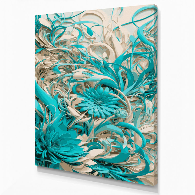 «Abstract Florals 100», art mural sur toile bleue, H 18 po x l 12 po