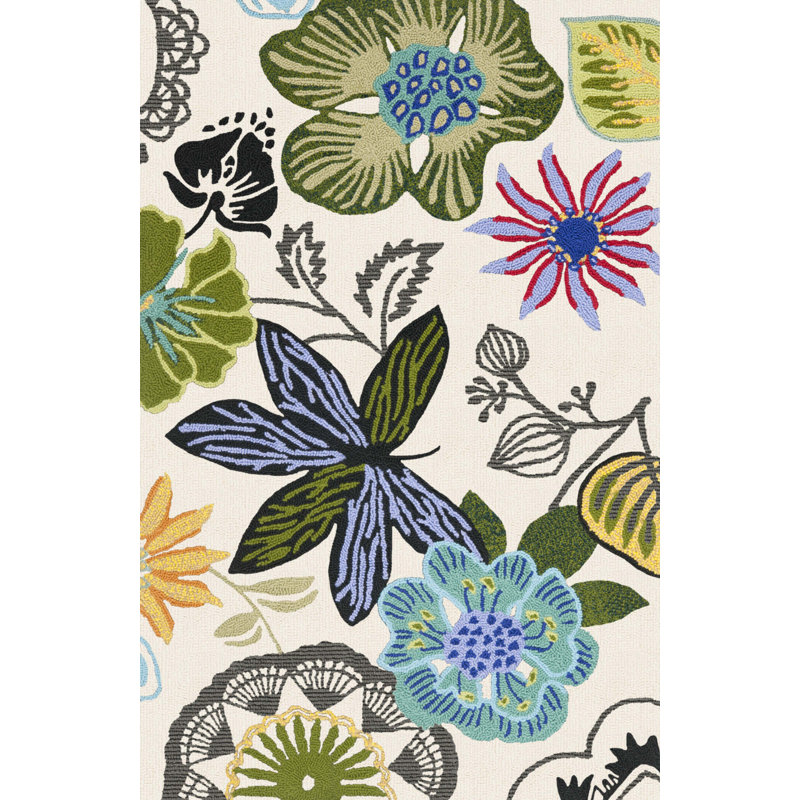 Doyle Hand Hooked Performance Floral Rug, Rectangle 3'6" x 5'6"