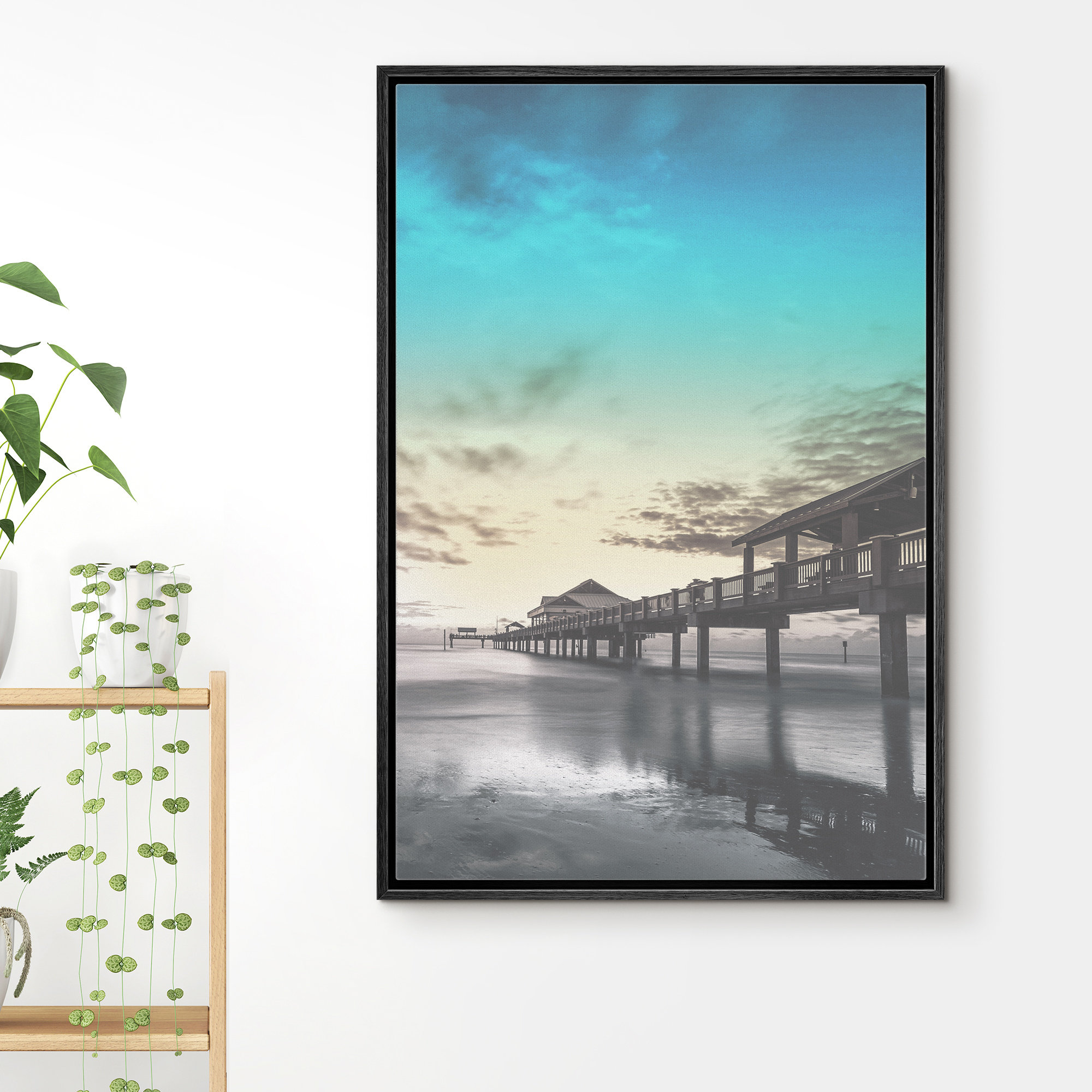 IDEA4WALL Long Pier In The Sea And Beach - Floater Frame Photograph on ...