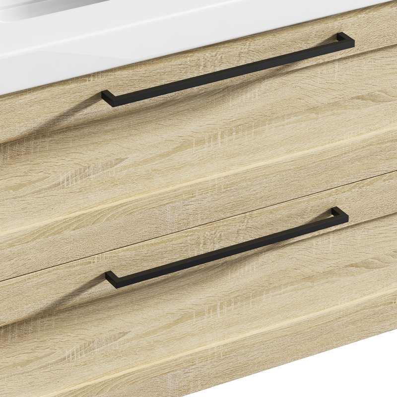 Devillage 35.4'' Wall Mounted Single Bathroom Vanity with Engineered Stone Top, Ace Oak