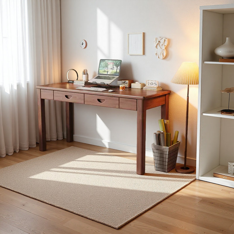 Bureau de rangement en noyer d'hévéa massif, H 29,52 po x l 47,24 po x P 21,65 po