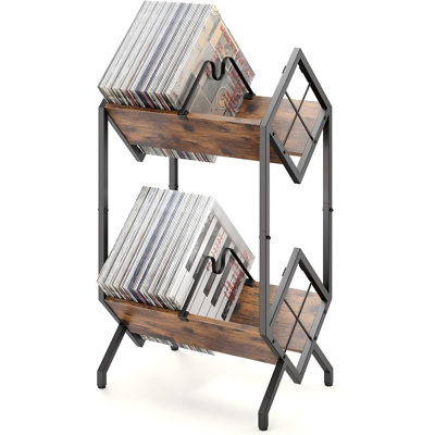 2-Tier，Vinyl，Record，Storage，Holder With Dividers, Metal Album storage for vinyl records display Shelf, Vintage 160-200 LP Storage Shelf Stand