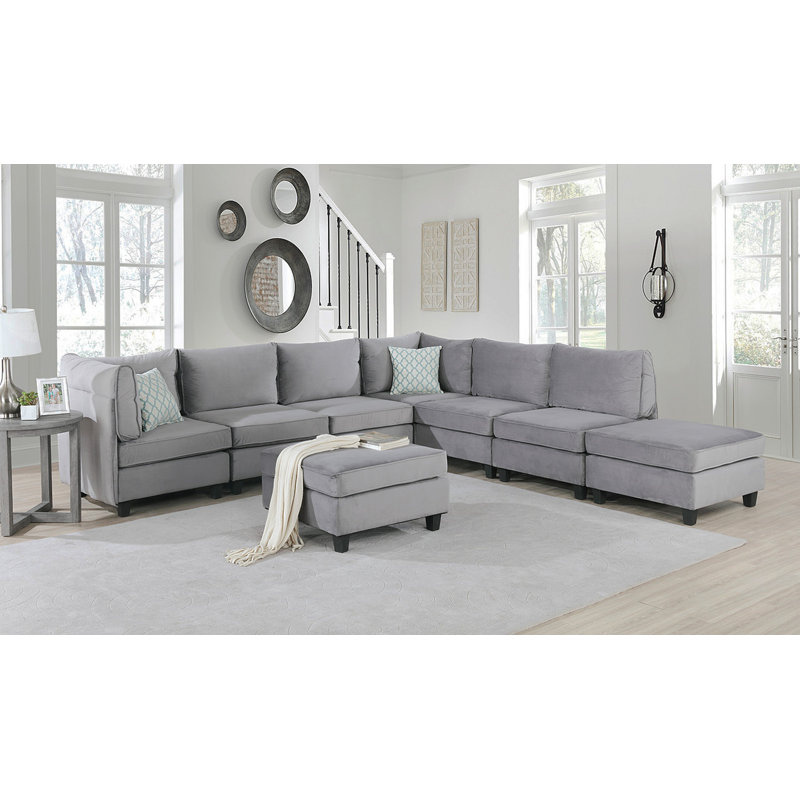 Canapé modulaire en velours gris 8 pièces Simona
