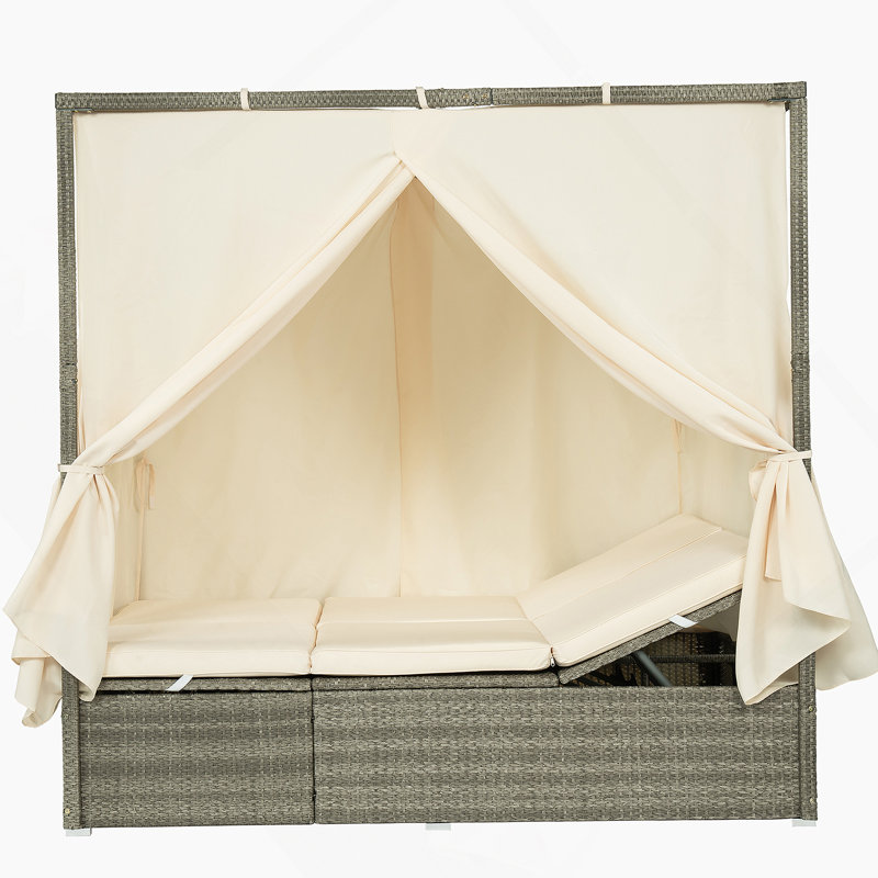 Adjustable Sun Bed With Curtain,High Com Fort,With 3 Colors, Beige