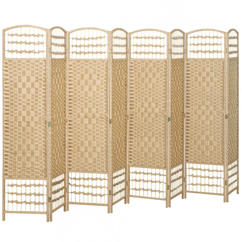 Paravent 8 panneaux HOMcom, paravent pliant, séparateur de pièce 5,6 pi, cloison de séparation autoportante en fibre Wave, naturel