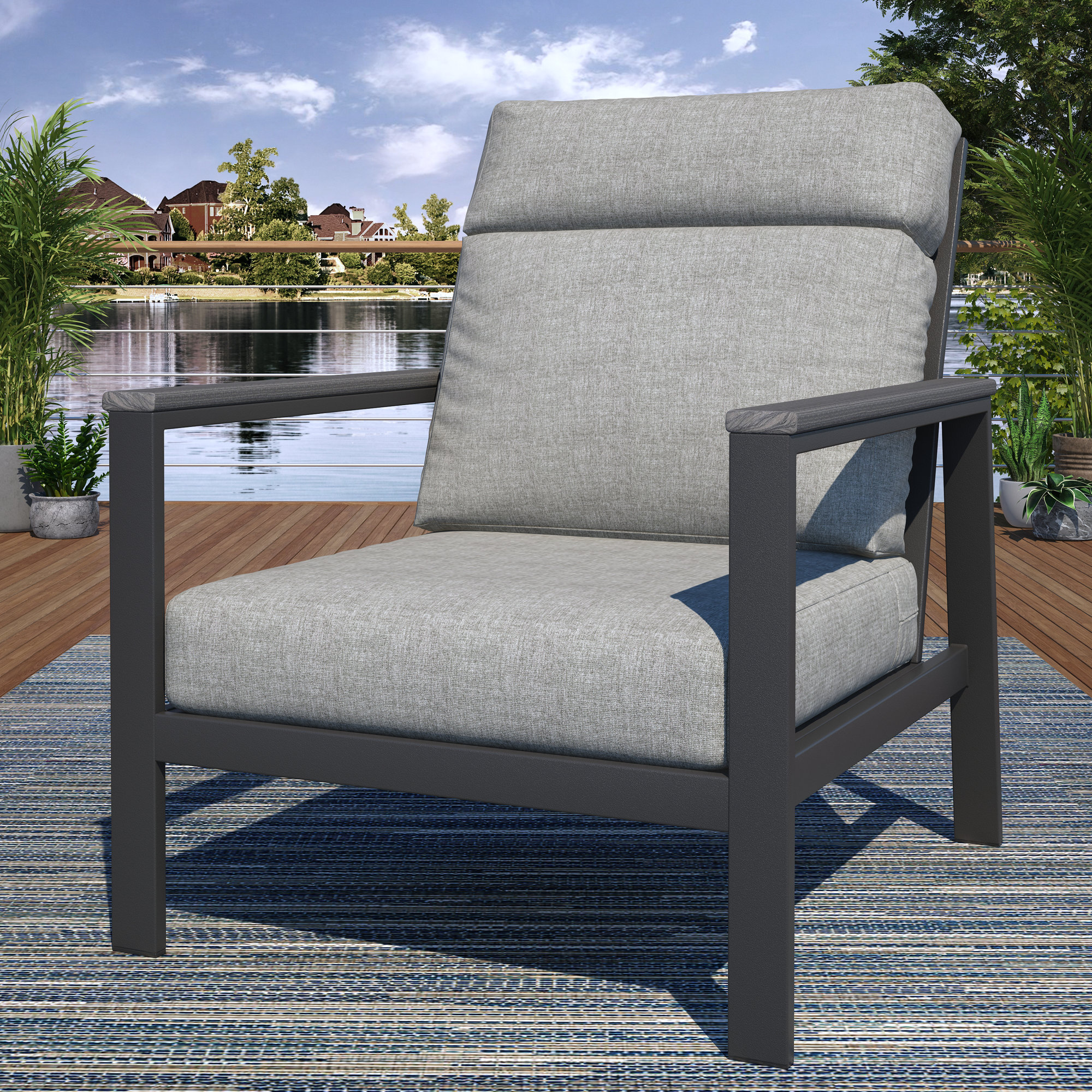 Townsend Metal Outdoor Lounge Club Chair With Sunbrella Cushion, Canvas Granite, Gray