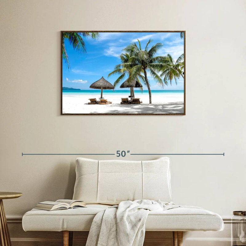 Bord de mer Boracay, 37 po x 25 po, Cadre flottant noyer