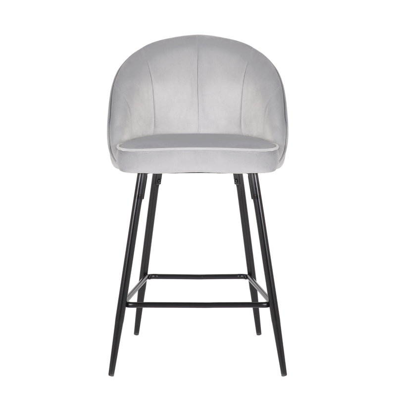 Upholstered Counter Stool with Metal Frame, Grey