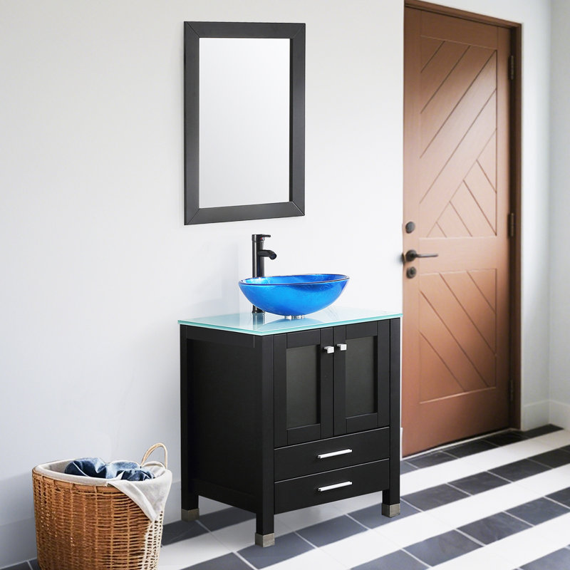 Ensemble de meuble-lavabo simple 25 "avec miroir, Noir, Brun; ambre