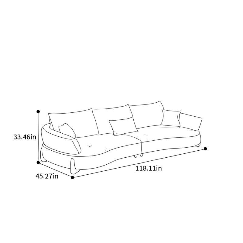 Canapé minimaliste courbé italien, 33.46" H x 118.11" W x 45.27" D, 5