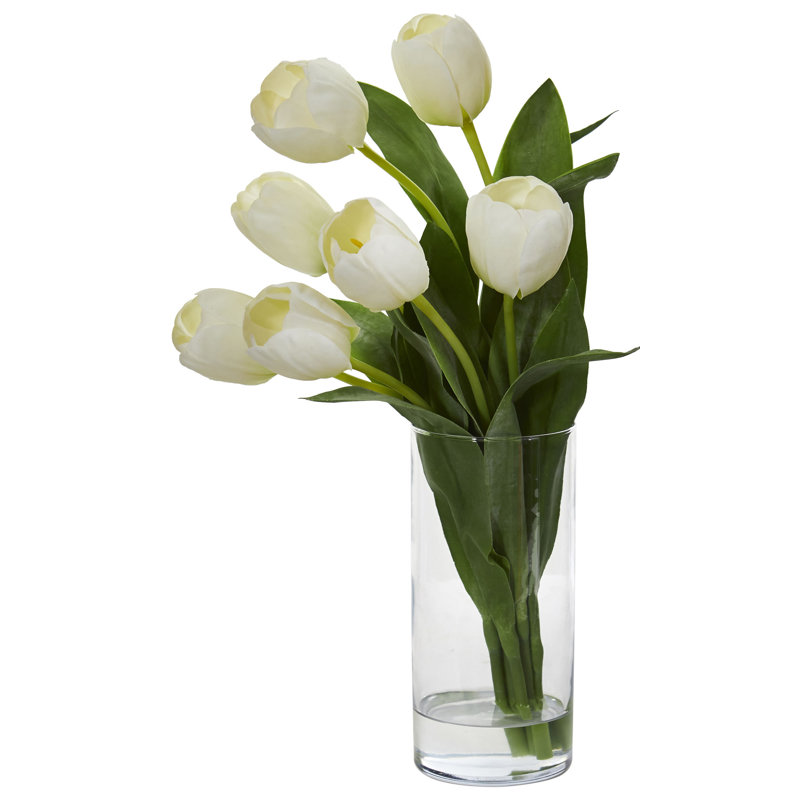 Arrangement floral à tulipes en vase, Blanc