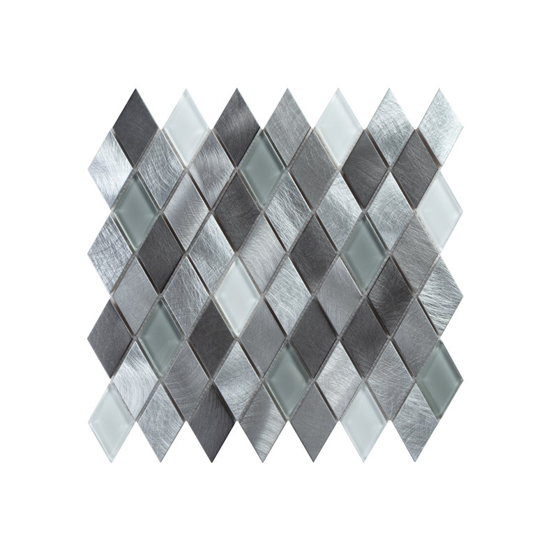 Carrelage mosaïque en métal et verre à rebord droit 2 po x 2 po Twilight Series, Blanc / Gris