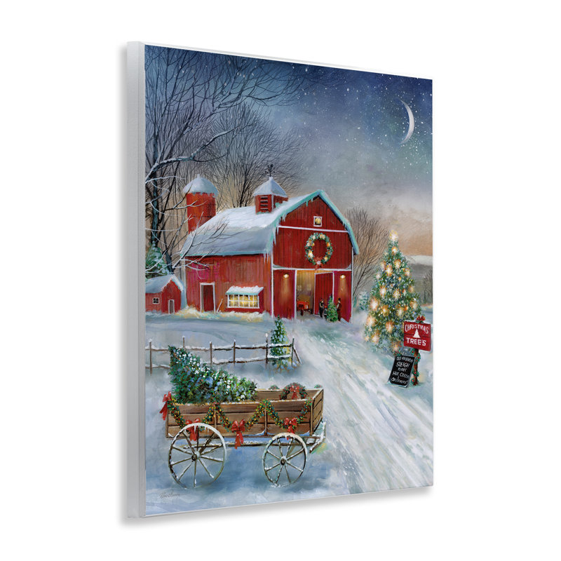 Holiday Wagon & Barn, art de la giclée encadrée par Ruane Manning