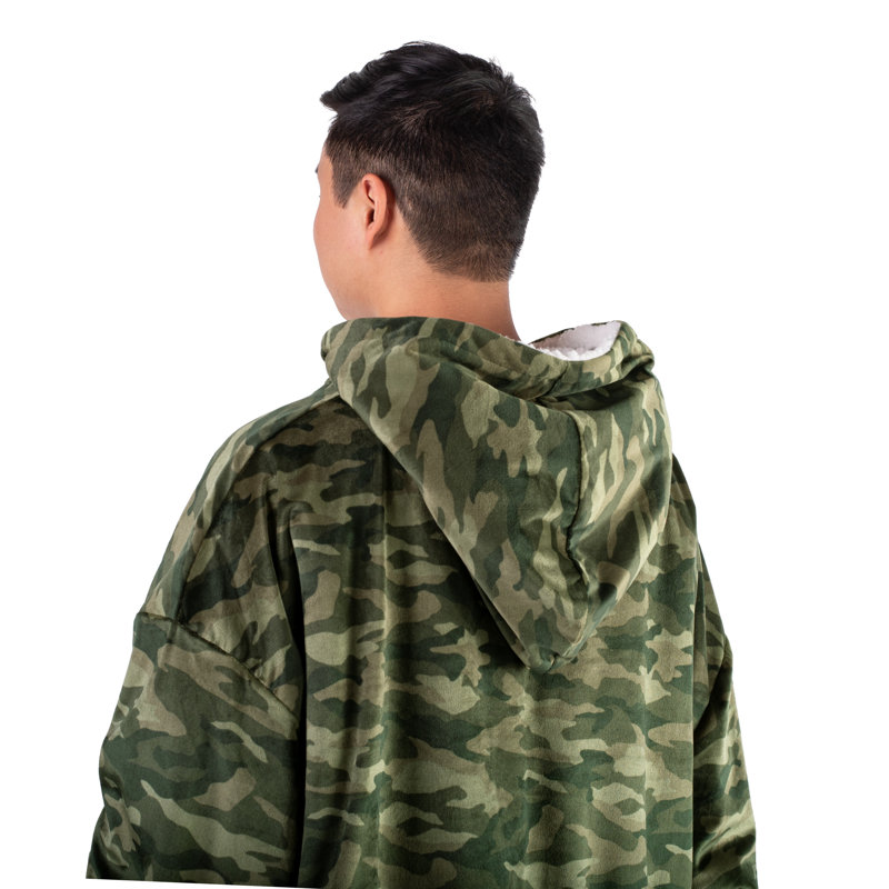 Couverture en sherpa à capuche portable, Camouflage - vert forêt, Adulte