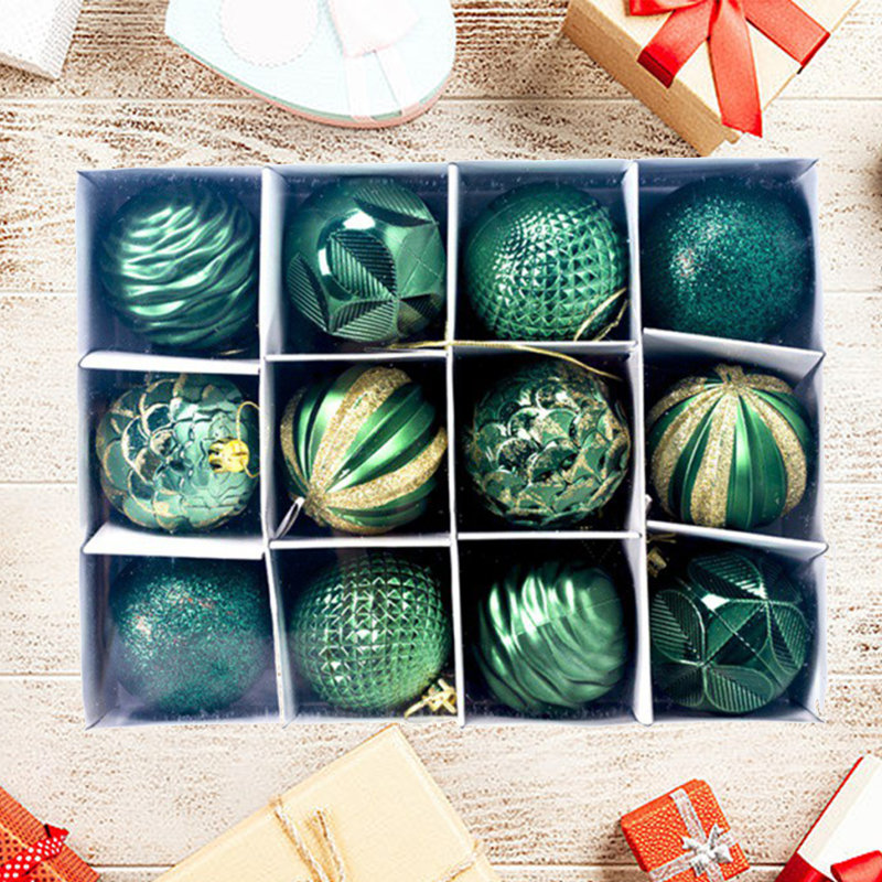 Ensemble de 12 boules de Noël, Vert / or