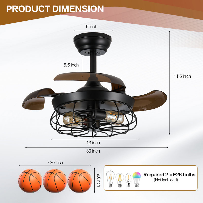 Ventilateur de plafond cage 30 "avec lumière Fandelier