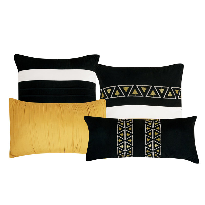 7-Pieces Luxury Quilted Embroidery Bedding Comforter Set, King Comforter + 6 Additional Pieces, yellow