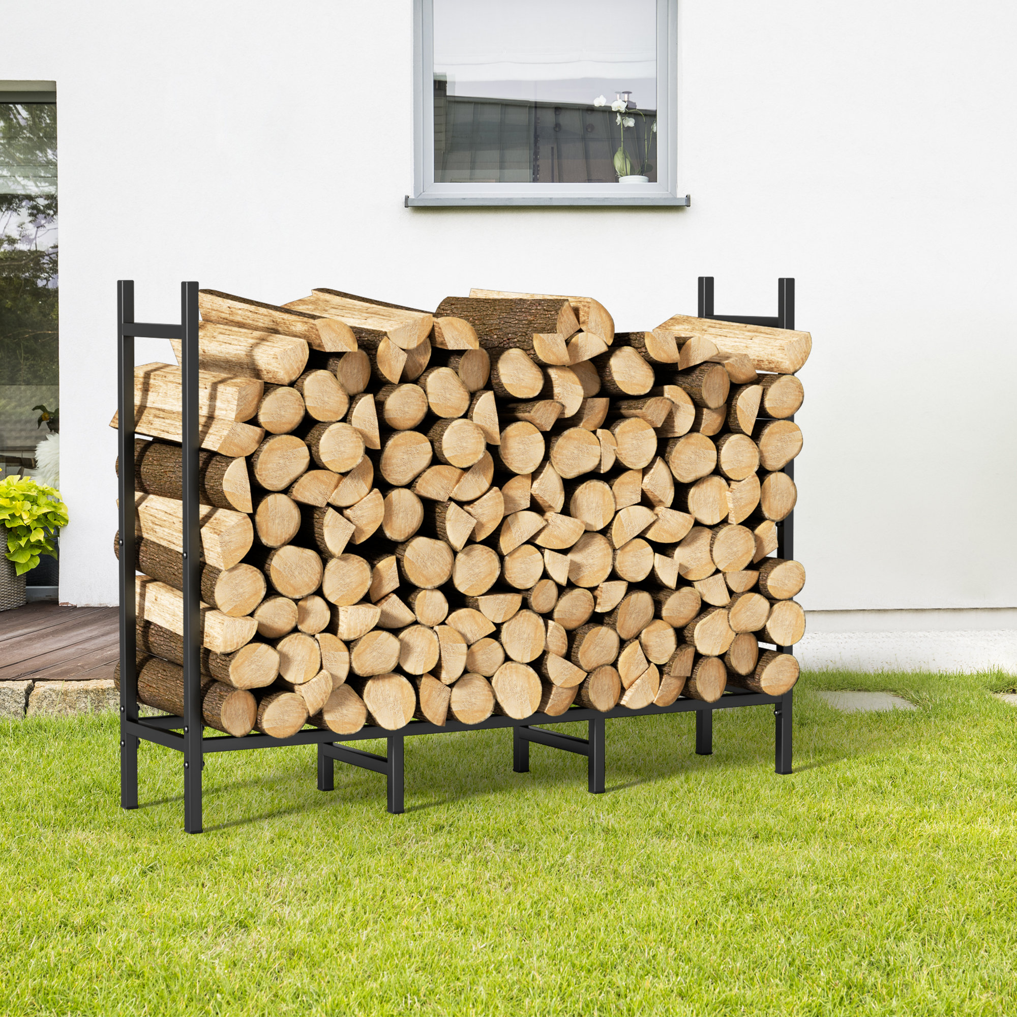 Ebern Designs Three - Section Black Spliced Firewood Rack | Wayfair