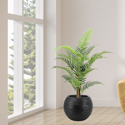 Palmier artificiel, plante d'intérieur artificielle presque naturelle, intérieur extérieur, bureau, patio, décoration de porche, avec pot noir
