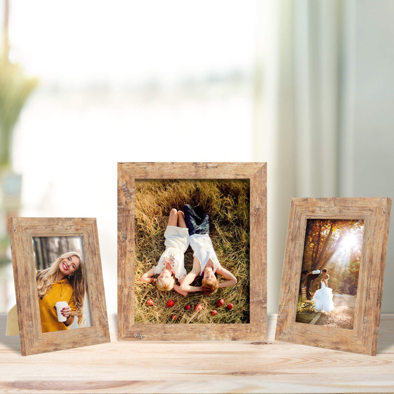 8X10 Picture Frame Set Of 4, Rustic Brown With Real Glass Photo Frames For Desktop Display And Wall Mounting