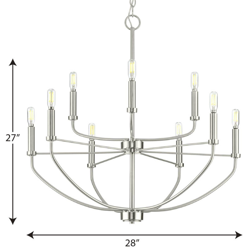 Lustre classique à 9 lumières de style bougie, Nickel brossé