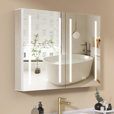 40'' W X 30'' H Recessed Or Surface Mount Frameless Lighted Medicine Cabinet With Mirror And 3 Adjustable Shelves Defogger Interior LED Lighting