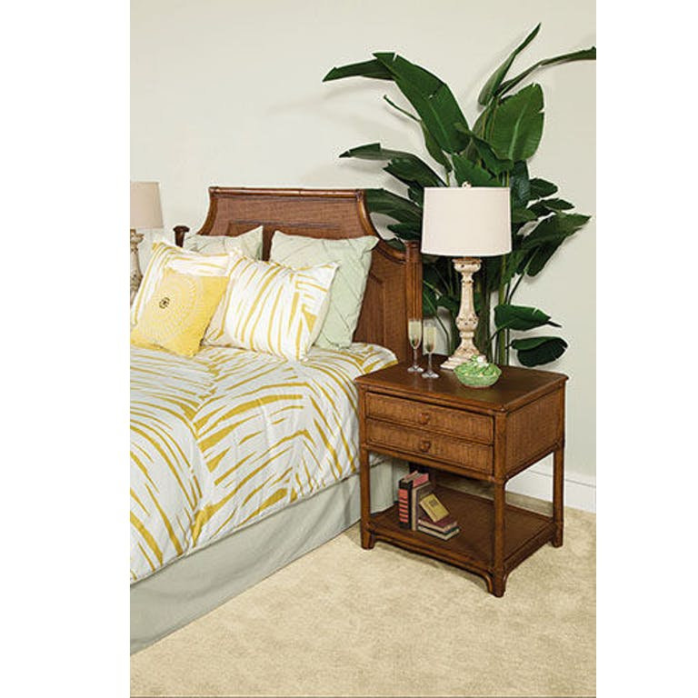 Summer Retreat 2 - Drawer Rattan Nightstand, Sea Glass