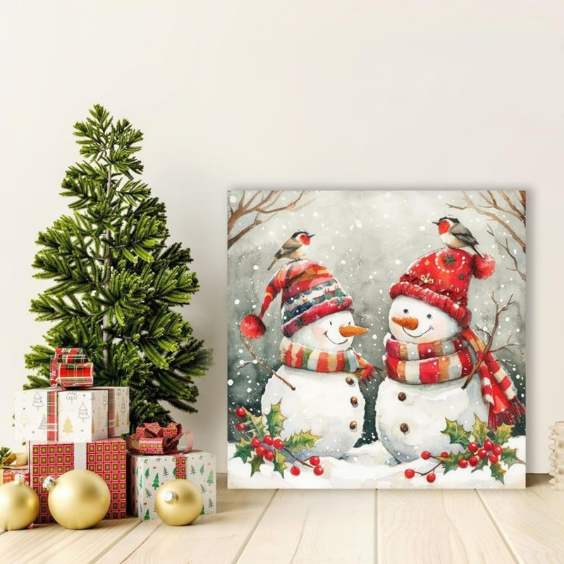 Joyeux bonhomme de neige, art mural sur toile sans cadre 16 po x 16 po