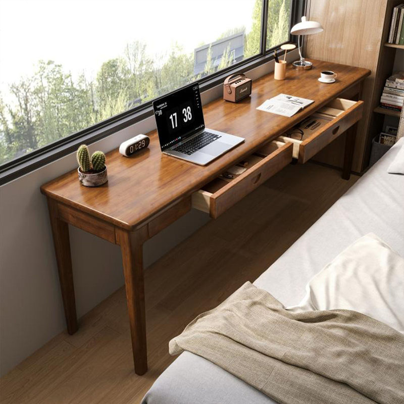 Bureau rectangulaire brun en bois massif, 29.5" H x 70.8" W x 21.6" D