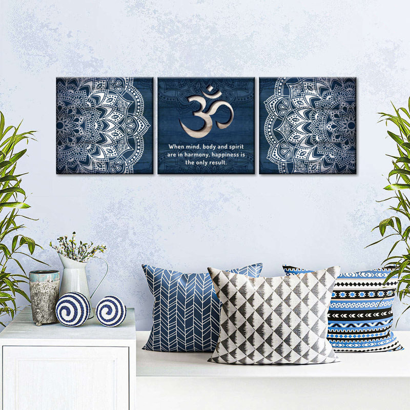 " Harmony Happiness Zen " 3 - Pieces, 92" H x 30" W x 1.25" D