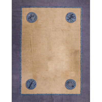 Minimalist Antique Artistic Chinese Bamboo Frame Pattern Peking Rug