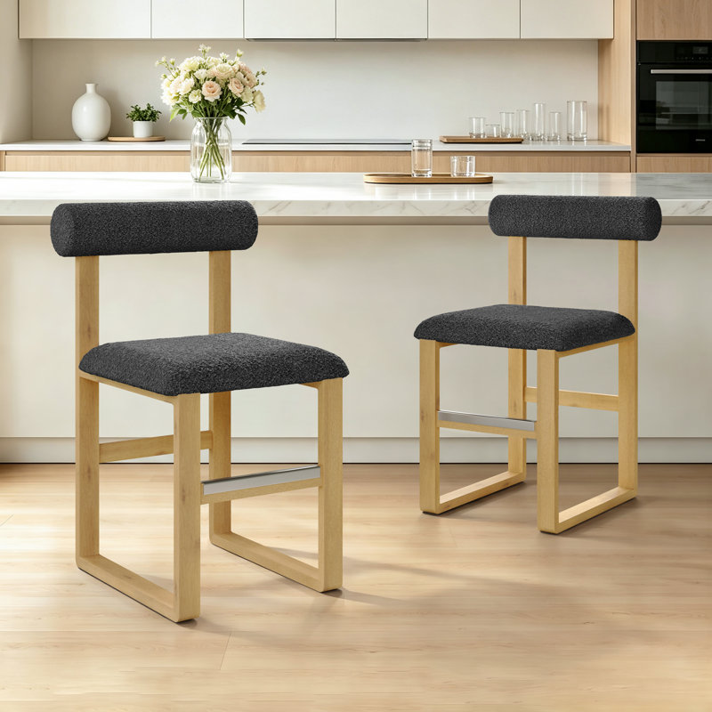Brayden Upholstered Bar & Counter Stool with Wooden Sled Base, Counter Stool (24.5” Seat Height), Yellow, Black