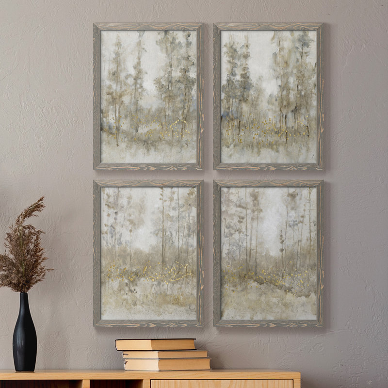 Thicket Of Trees I - Ensemble de 4 reproductions de cadres photo sur toile, Gris, H 20 po x l 68 po x P 1,5 po