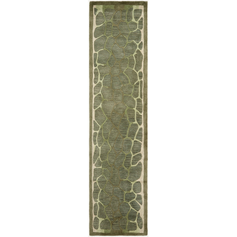 Martha Stewart Hand Tufted Wool/Viscose Geometric Rug in Grassland Green, Runner 2'3" x 10'
