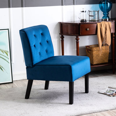 Fauteuil d'appoint moderne en velours bleu foncé avec accents plissés et fauteuil capitonné en mousse à haute densité, bleu, 2 pièces, velours