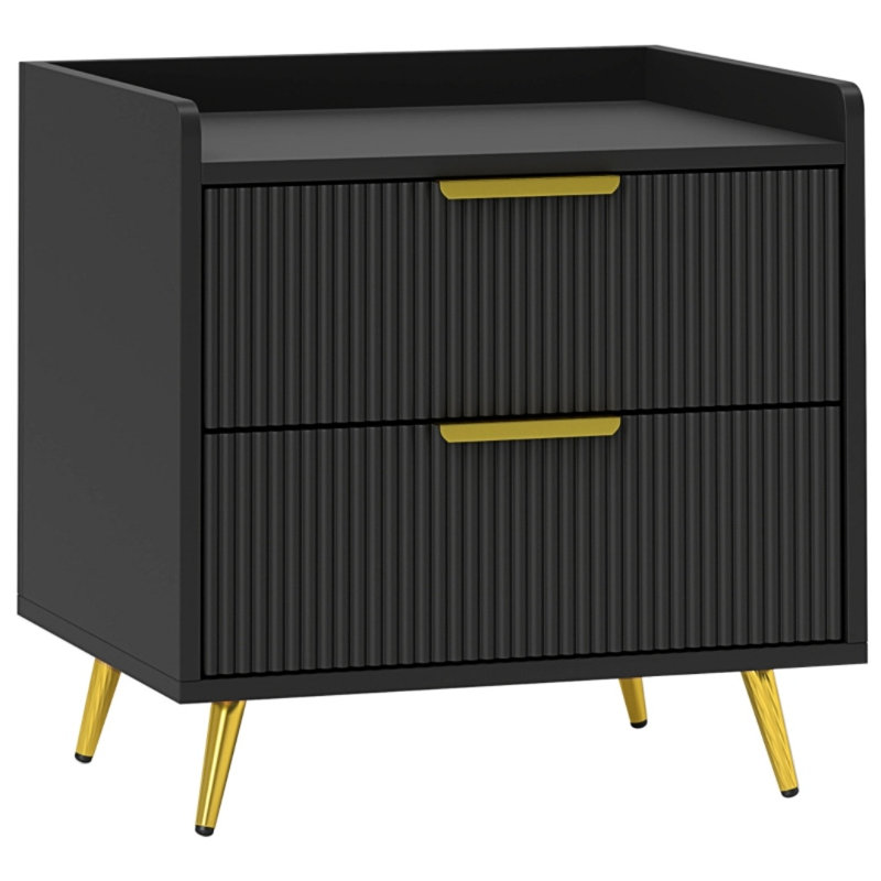 50cm W Engineered Wood Bedside Table, Black