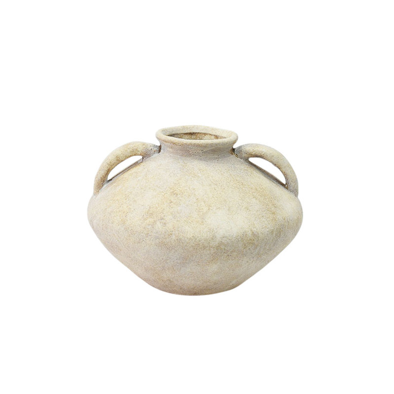 Cole and Grey Ceramic Antique Style Washed Cream Decorative Vase with Handles, Cream