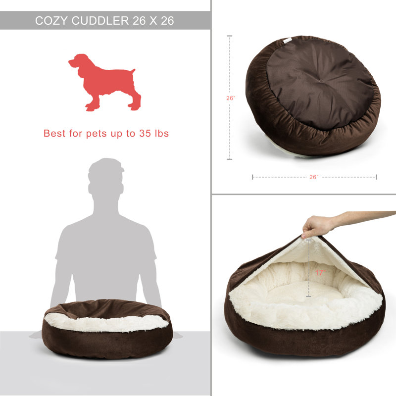 Dark Chocolate Microfiber Hooded Pet Bed with Bolstered Walls