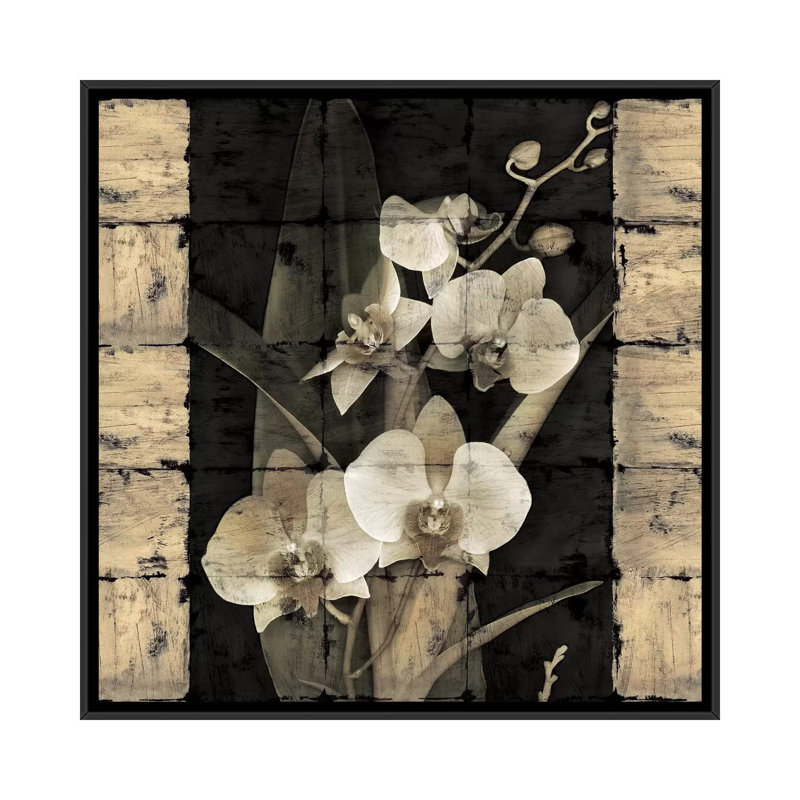 «Orchids in Bloom II», impression sur toile, H 18 po x l 18 po x P 1,5 po, Toile avec cadre noir, Pas de tapis