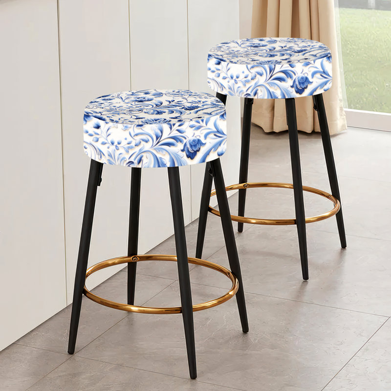 Ensemble de 2 tabourets de bar Blue Renaissance Flourish Victorian