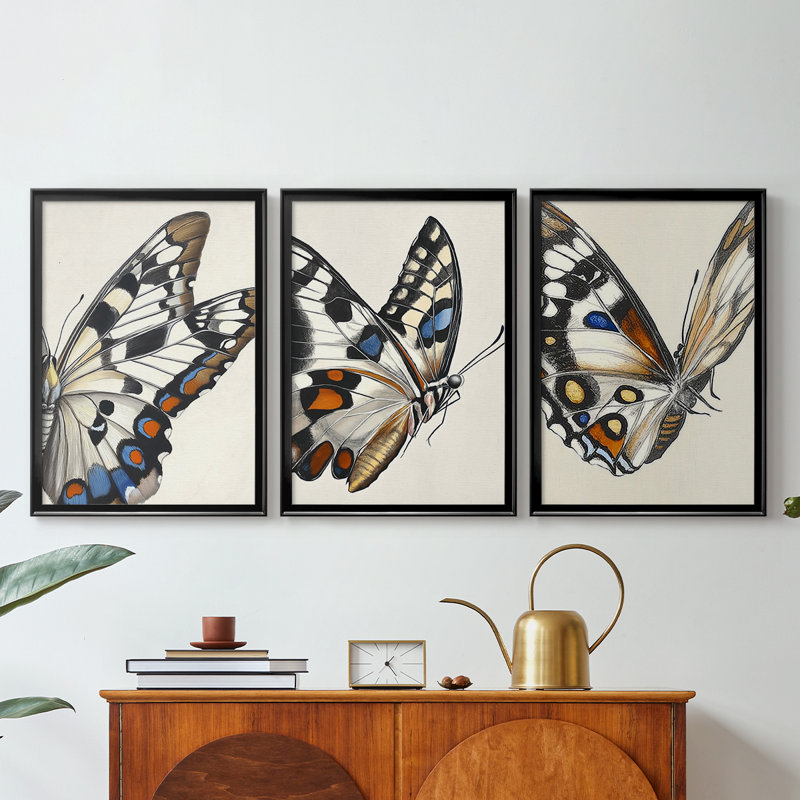 ANIMALS Series CECXLIX - Toile tendue avec châssis encadré - 3 pièces, H 27 po x l 39 po, Noir