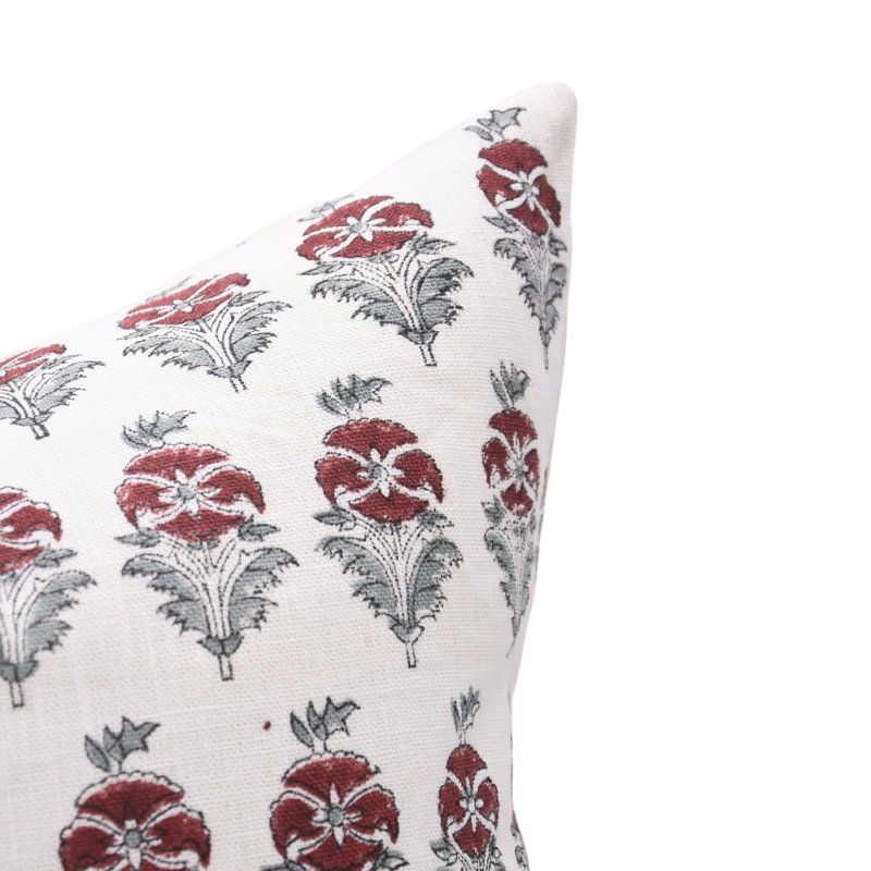 Linen Pillow Cover, 14" x 14", Green/White Floral 1, Square