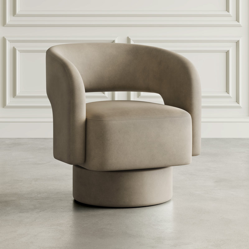 Jurate Mid-Century Modern Upholstered Split-Back Curved Sculpture Swivel Accent Chair, Sand Polyester