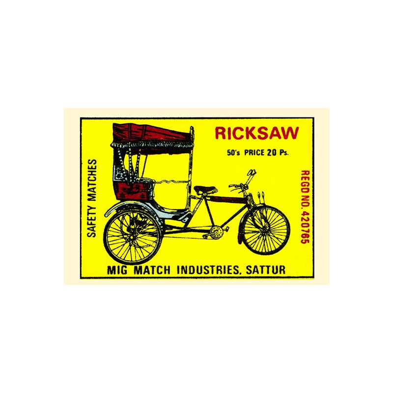 « rickshaw », affiche rétro, H 28 po x l 42 po x P 1,5 po