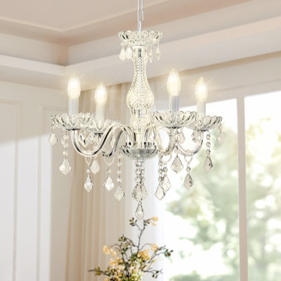 White 4 Light K9 Crystal Pendant Light For Bedroom,Foyer,Hall,Kitchen,Living Room