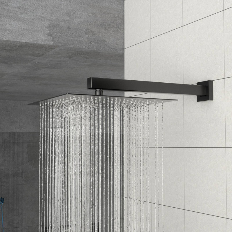 16" Wall Mounted Shower Arm With Flange, Matte Black
