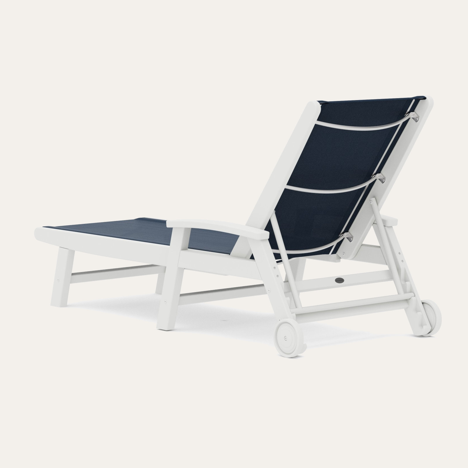 POLYWOOD Coastal Chaise with Wheels, White, Navy Blue